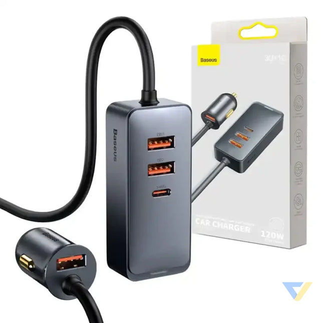 Car charger Baseus Share Together with extension cord 3x USB USB C 120W (grey) Car chargers