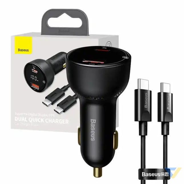 Car charger Baseus Superme USB USB C 100W + USB C cable (black) Car chargers