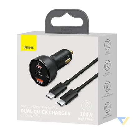 Car charger Baseus Superme USB USB C 100W + USB C cable (black) Car chargers