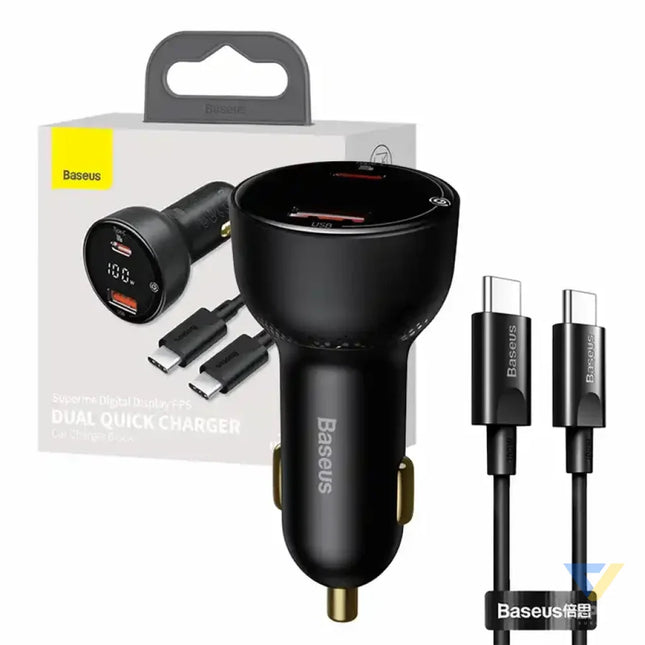 Car charger Baseus Superme USB USB C 100W + USB C cable (black) Car chargers
