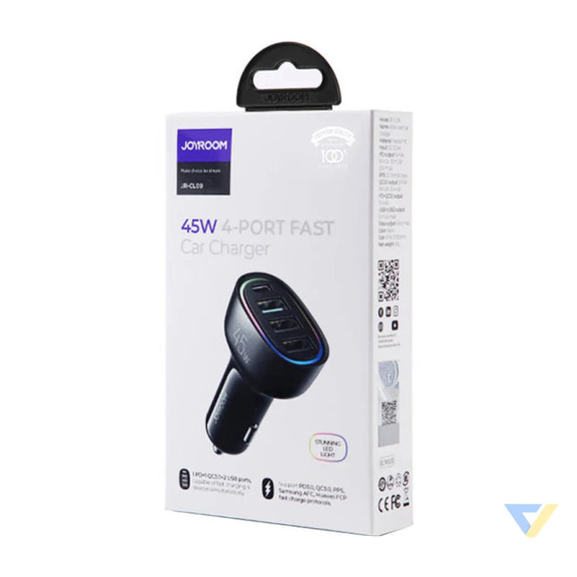 Car charger Joyroom JR CL09 4 port 1x USB C PD 1x QC3.0 USB 2x USB (black) Car chargers