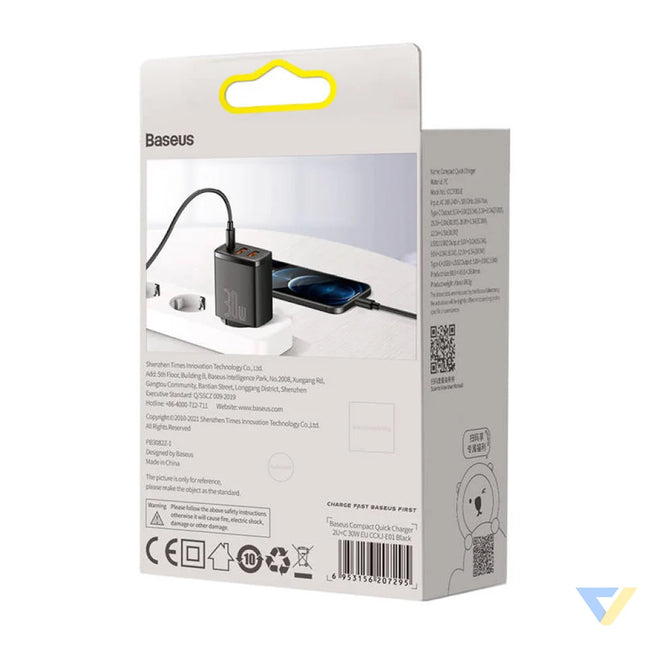 Charger Baseus Compact Quick Charger 2xUSB USB C PD 3A 30W (czarna) mains chargers