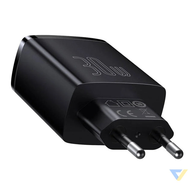 Charger Baseus Compact Quick Charger 2xUSB USB C PD 3A 30W (czarna) mains chargers