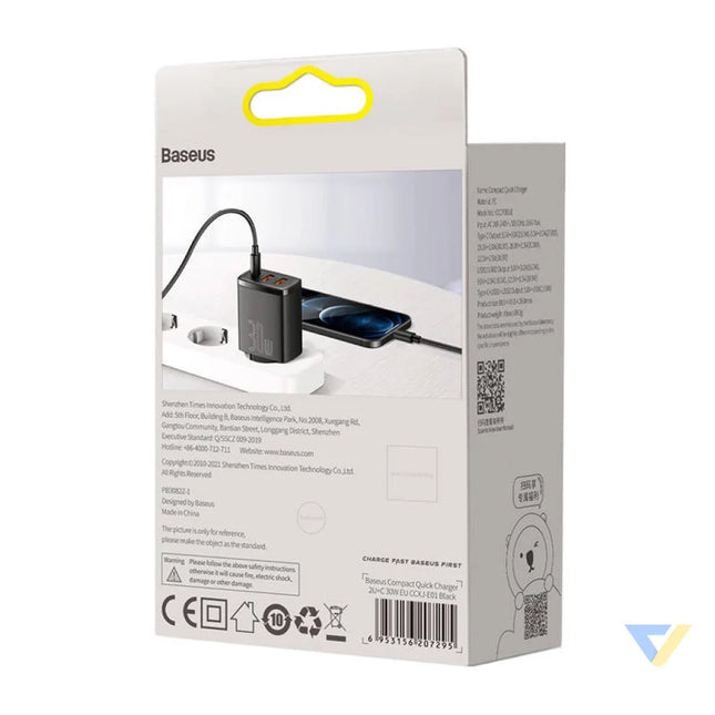 Charger Baseus Compact Quick Charger 2xUSB USB C PD 3A 30W (czarna) mains chargers