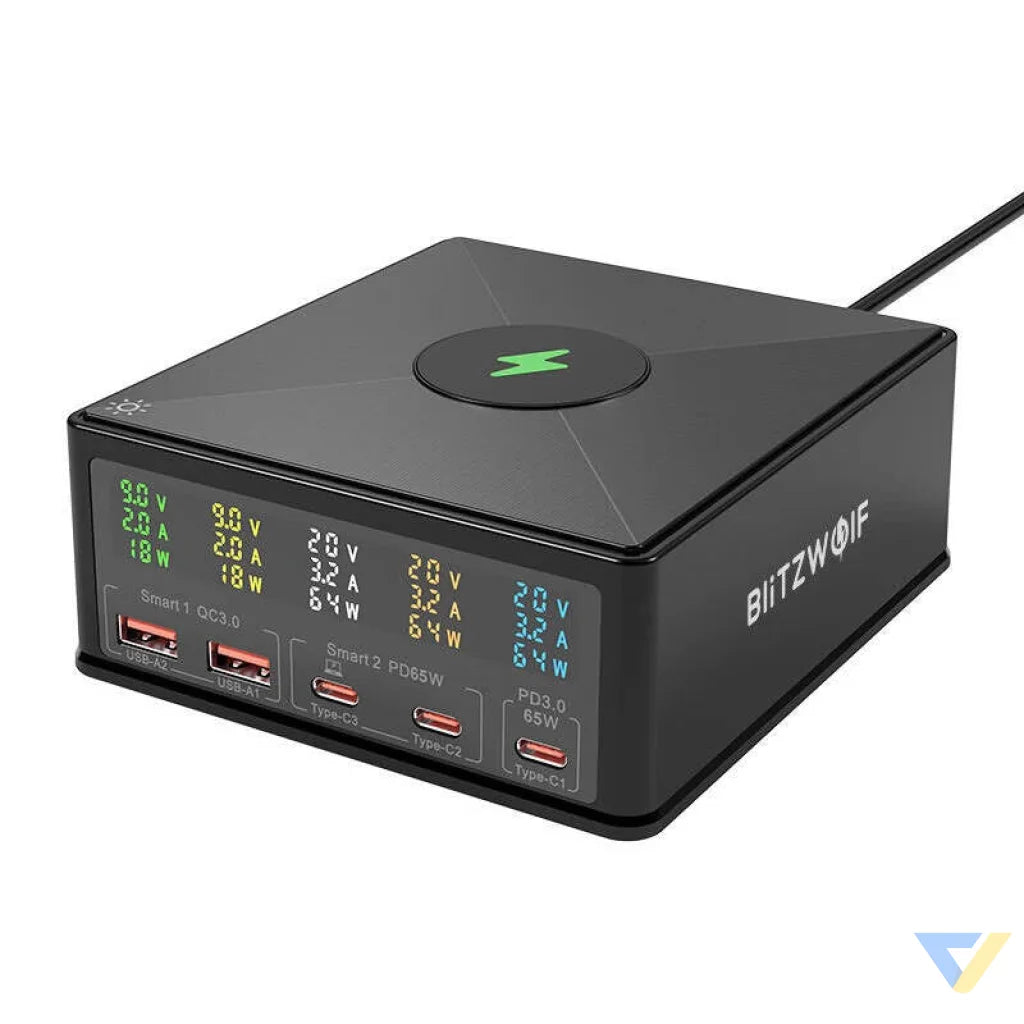 Charger Blitzwolf 868H 2xUSB A 3xUSB type C 160W (black) mains chargers