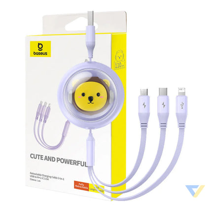 Charging Cable 3w1 Baseus USB to USB C USB M Lightning 3,5A 1,1m (purple) Combo Cables
