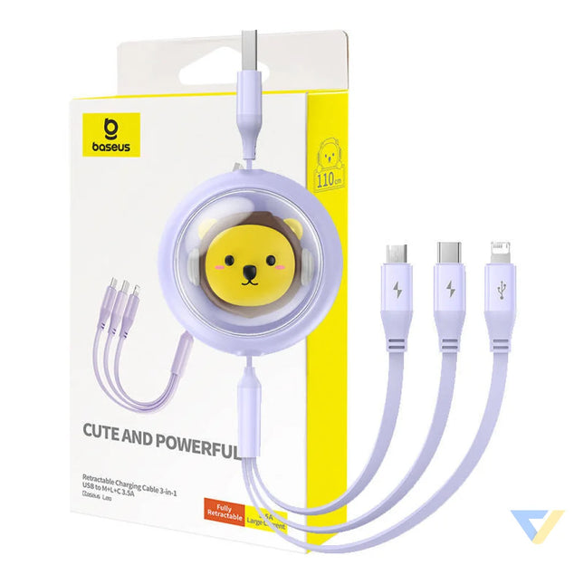 Charging Cable 3w1 Baseus USB to USB C USB M Lightning 3,5A 1,1m (purple) Combo Cables