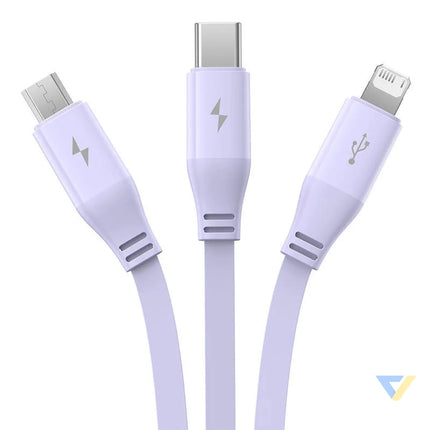 Charging Cable 3w1 Baseus USB to USB C USB M Lightning 3,5A 1,1m (purple) Combo Cables