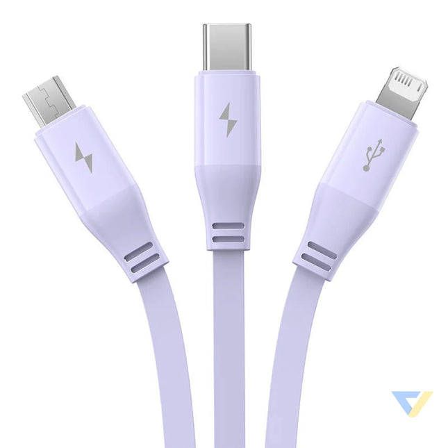 Charging Cable 3w1 Baseus USB to USB C USB M Lightning 3,5A 1,1m (purple) Combo Cables