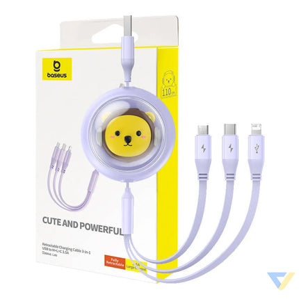 Charging Cable 3w1 Baseus USB to USB C USB M Lightning 3,5A 1,1m (purple) Combo Cables