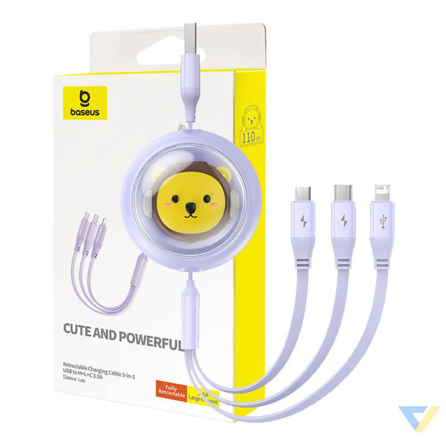 Charging Cable 3w1 Baseus USB to USB C USB M Lightning 3,5A 1,1m (purple) Combo Cables
