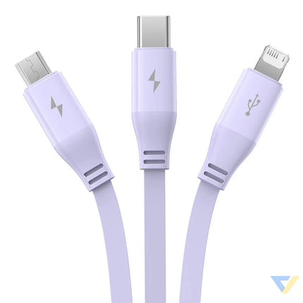 Charging Cable 3w1 Baseus USB to USB C USB M Lightning 3,5A 1,1m (purple) Combo Cables