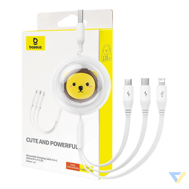 Charging Cable 3w1 Baseus USB to USB C USB M Lightning 3,5A 1,1m (White) Combo Cables