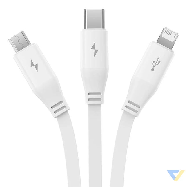 Charging Cable 3w1 Baseus USB to USB C USB M Lightning 3,5A 1,1m (White) Combo Cables