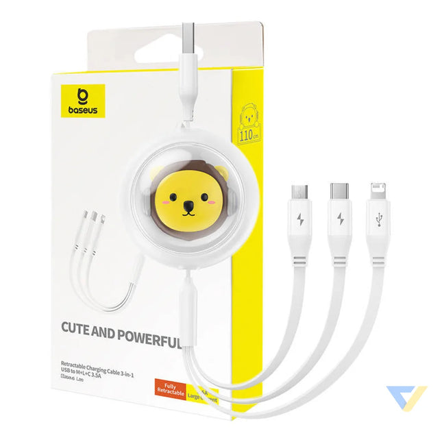 Charging Cable 3w1 Baseus USB to USB C USB M Lightning 3,5A 1,1m (White) Combo Cables