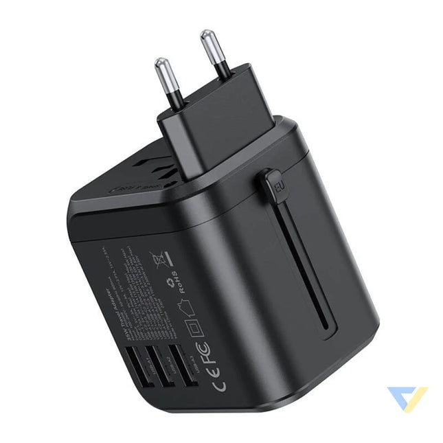 Choetech PD5008 travel charger 3xUSB A 2xUSB C GaN 35W US/EU/UK/AU (black) mains chargers