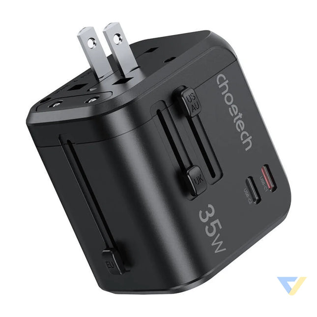 Choetech PD5008 travel charger 3xUSB A 2xUSB C GaN 35W US/EU/UK/AU (black) mains chargers