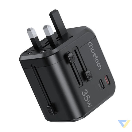 Choetech PD5008 travel charger 3xUSB A 2xUSB C GaN 35W US/EU/UK/AU (black) mains chargers