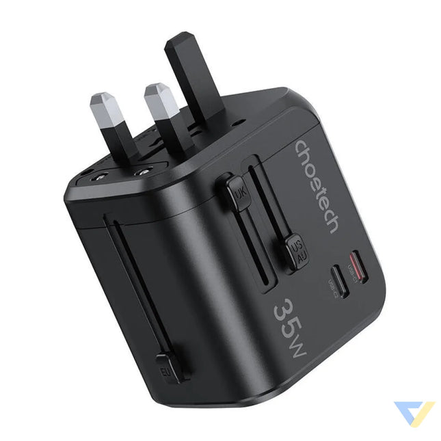 Choetech PD5008 travel charger 3xUSB A 2xUSB C GaN 35W US/EU/UK/AU (black) mains chargers