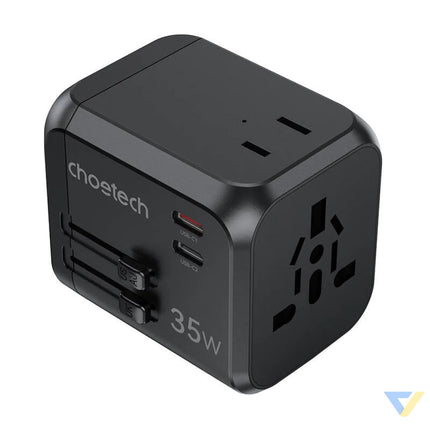 Choetech PD5008 travel charger 3xUSB A 2xUSB C GaN 35W US/EU/UK/AU (black) mains chargers