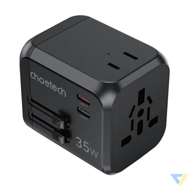 Choetech PD5008 travel charger 3xUSB A 2xUSB C GaN 35W US/EU/UK/AU (black) mains chargers