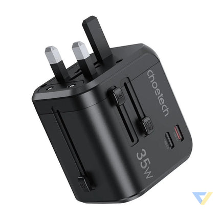 Choetech PD5008 travel charger 3xUSB A 2xUSB C GaN 35W US/EU/UK/AU (black) mains chargers