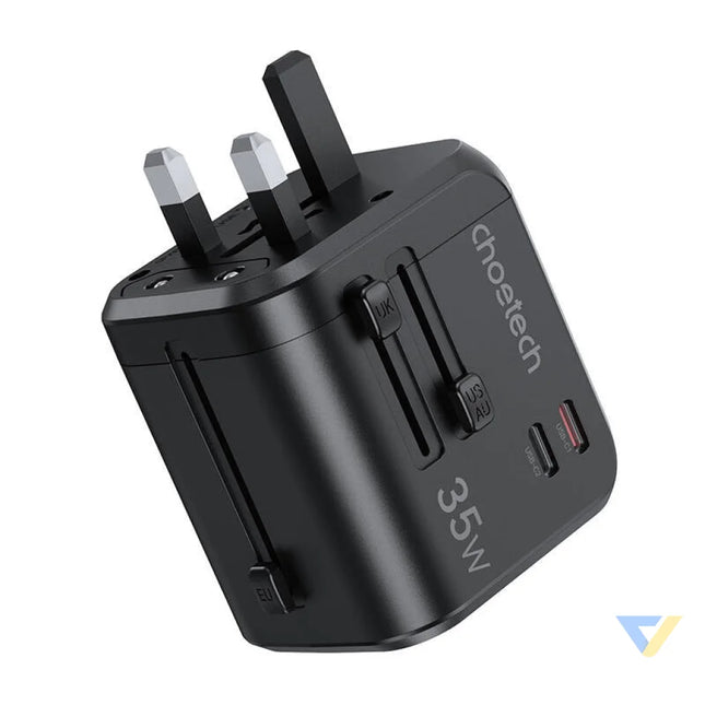 Choetech PD5008 travel charger 3xUSB A 2xUSB C GaN 35W US/EU/UK/AU (black) mains chargers