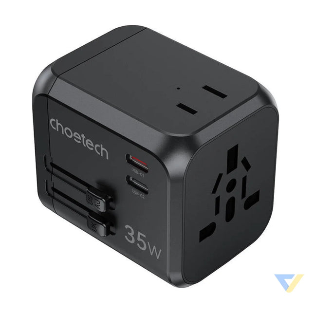 Choetech PD5008 travel charger 3xUSB A 2xUSB C GaN 35W US/EU/UK/AU (black) mains chargers