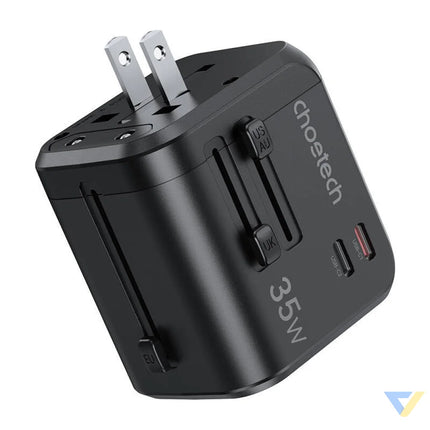Choetech PD5008 travel charger 3xUSB A 2xUSB C GaN 35W US/EU/UK/AU (black) mains chargers