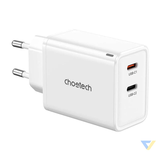 Choetech PD6013 GaN 2x USB C PD65W network charger (white) mains chargers