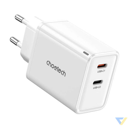 Choetech PD6013 GaN 2x USB C PD65W network charger (white) mains chargers