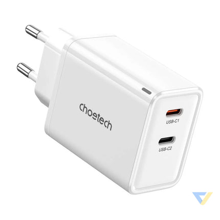 Choetech PD6013 GaN 2x USB C PD65W network charger (white) mains chargers