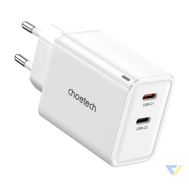 Choetech PD6013 GaN 2x USB C PD65W network charger (white) mains chargers