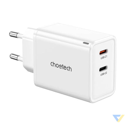 Choetech PD6013 GaN 2x USB C PD65W network charger (white) mains chargers