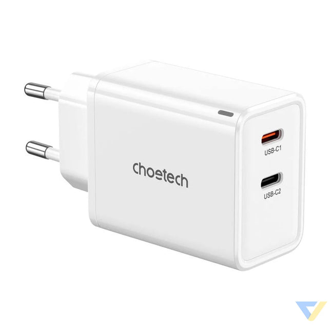 Choetech PD6013 GaN 2x USB C PD65W network charger (white) mains chargers