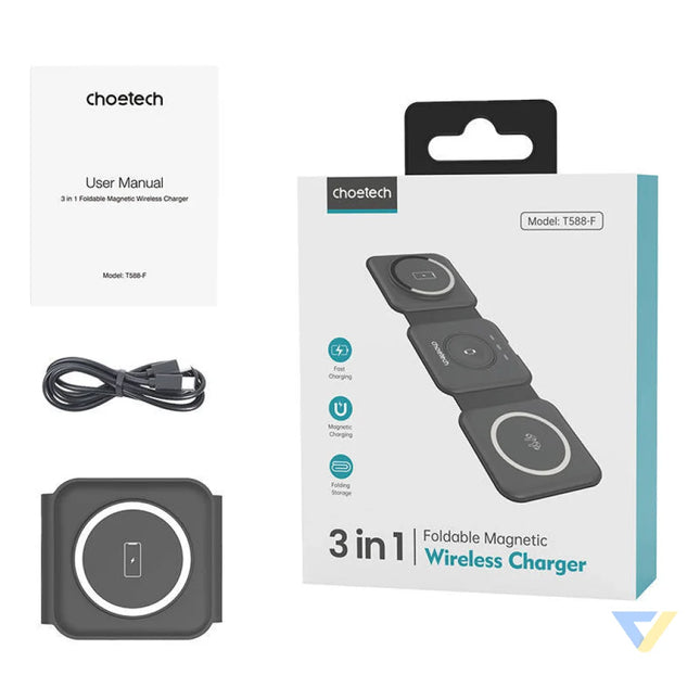 Choetech T588 F 3in1 Magnetic Wireless Charger 15W (black) Wireless chargers