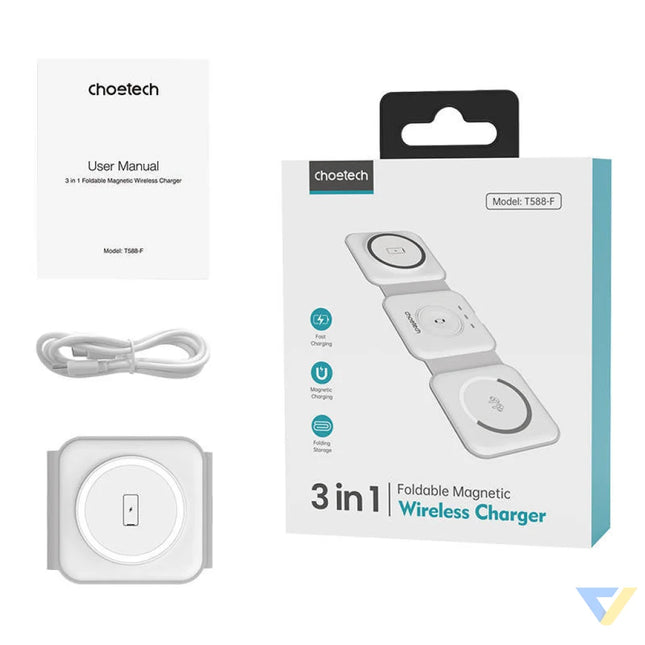 Choetech T588 F 3in1 Magnetic Wireless Charger 15W (white) Wireless chargers