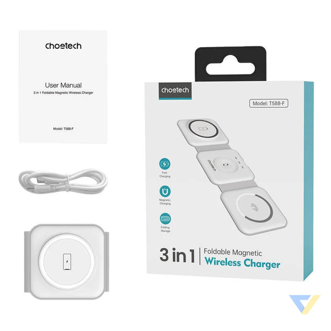 Choetech T588 F 3in1 Magnetic Wireless Charger 15W (white) Wireless chargers