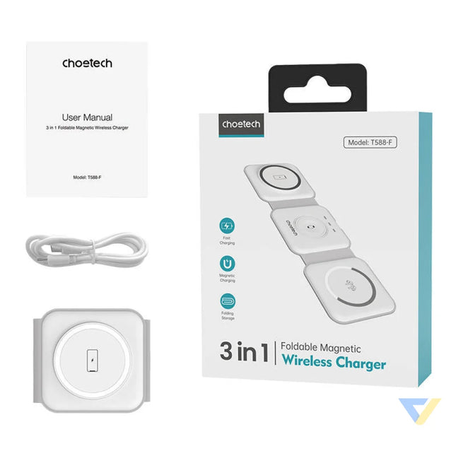 Choetech T588 F 3in1 Magnetic Wireless Charger 15W (white) Wireless chargers