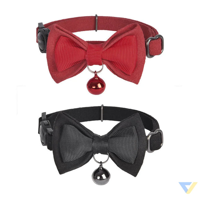 Collar set Dogness for cats 2 pcs (Genuine Leather Red/Fiber Black) Walking and transportation