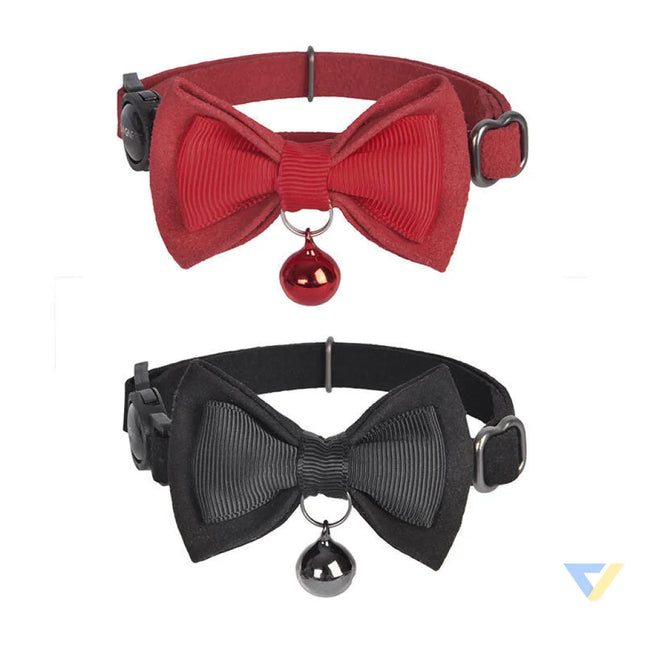 Collar set Dogness for cats 2 pcs (Genuine Leather Red/Fiber Black) Walking and transportation