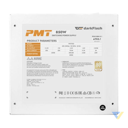 Darkflash PMT 80 Plus Gold 850W computer power supply (white) Computer power supplies