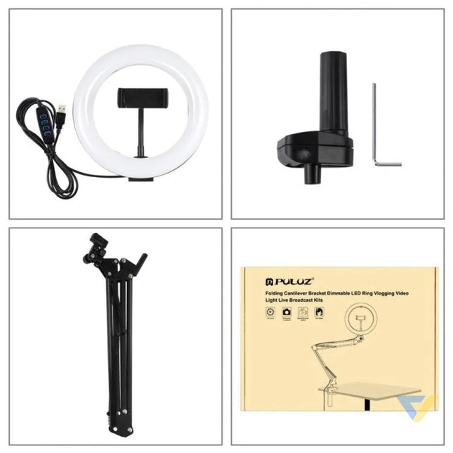 Desktop arm stand Puluz with 20cm LED Vlogging Ring PKT3089B Ring lights