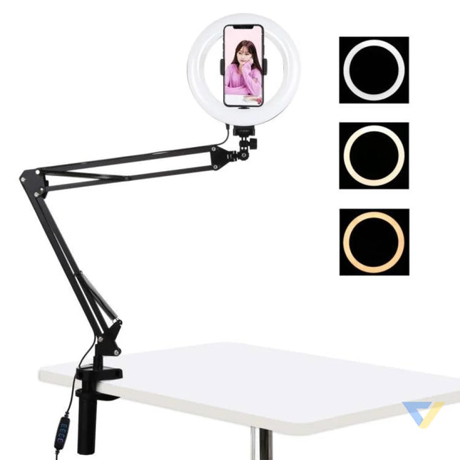 Desktop arm stand Puluz with 20cm LED Vlogging Ring PKT3089B Ring lights