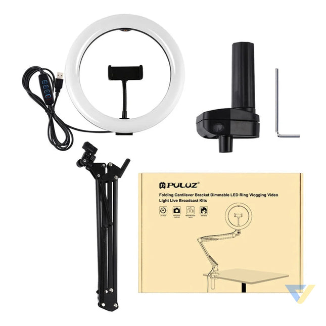 Desktop arm stand Puluz with 26cm LED Vlogging Ring PKT3090B Ring lights