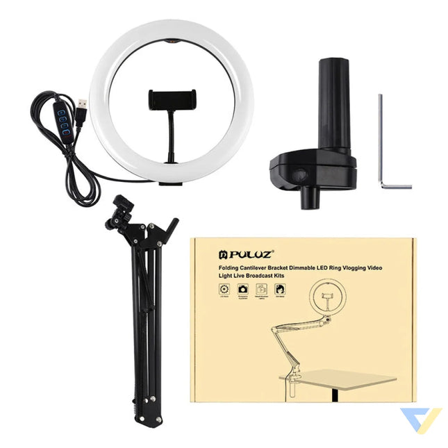 Desktop arm stand Puluz with 26cm LED Vlogging Ring PKT3090B Ring lights