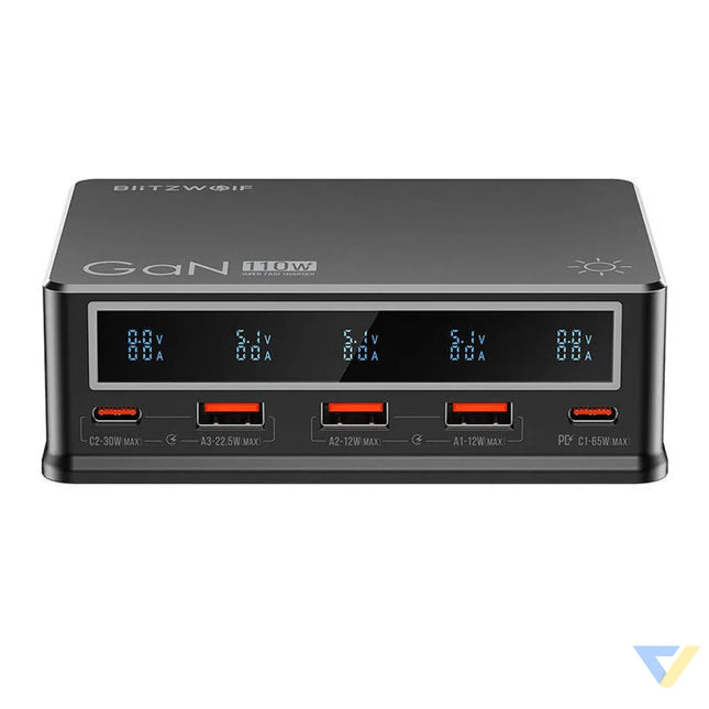 Desktop Charger Blitzwolf BW i9 110W PD 3xUSB A 2xUSB C (black) mains chargers