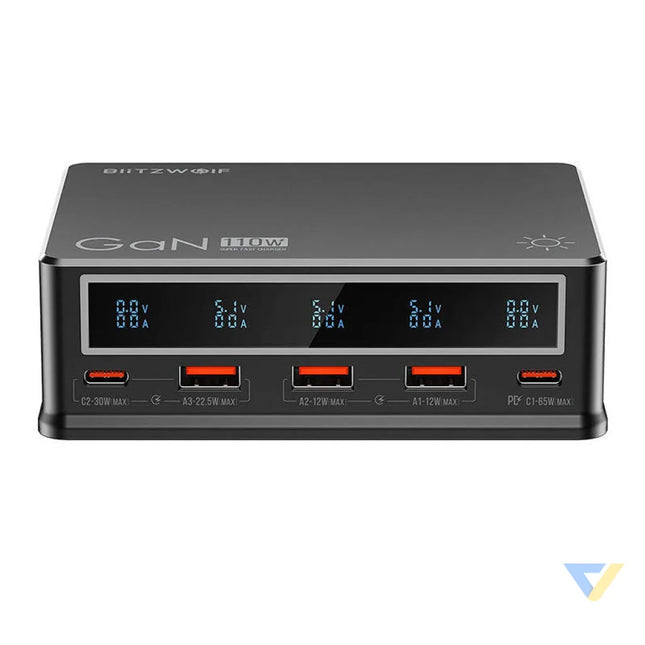 Desktop Charger Blitzwolf BW i9 110W PD 3xUSB A 2xUSB C (black) mains chargers
