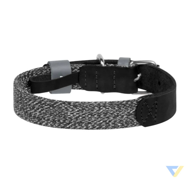Dog collar made of natural leather and recycled material with QR code Waudog size L width 25 mm black Walking and
