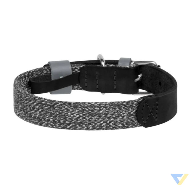 Dog collar made of natural leather and recycled material with QR code Waudog size L width 25 mm black Walking and